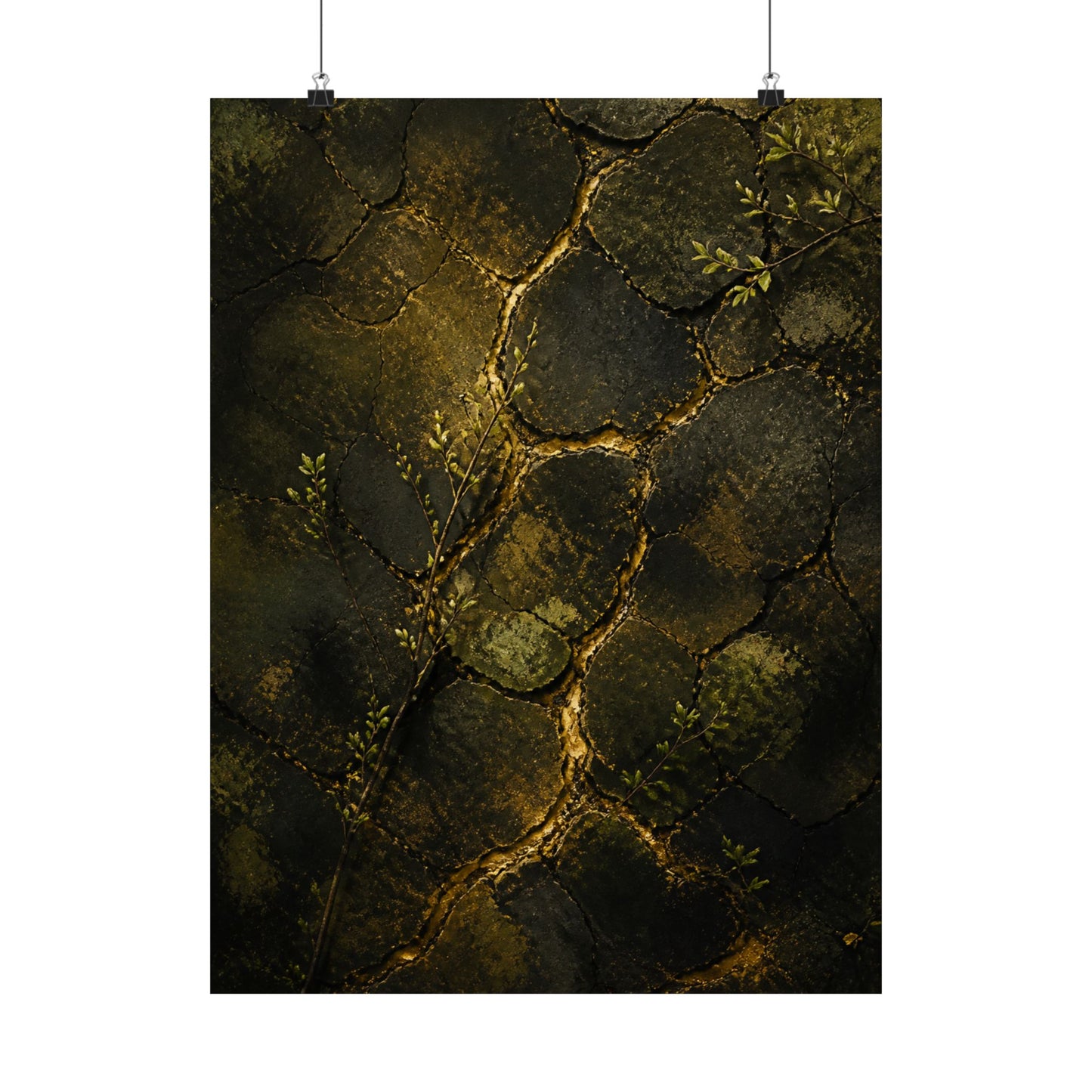 Cracked Earth Dark Texture Wall Art Print | Sophisticated Dark Japandi Art