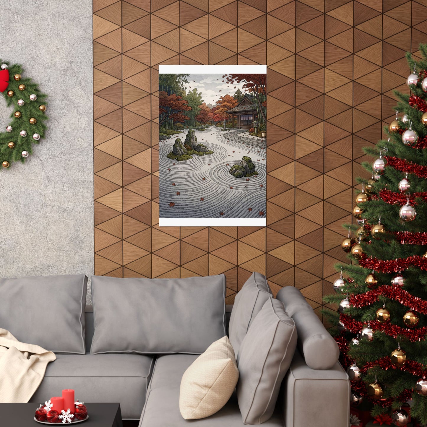 Rock Garden Wall Art Print | Autumn Zen Ukiyo E Inspired Art