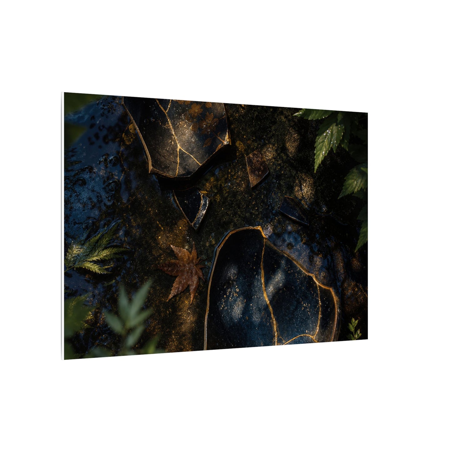 Dark Japandi Broken Pottery in Dappled | Shadow Zen Canvas Art