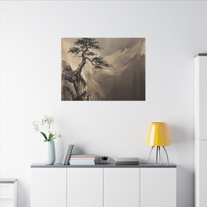 Pine Tree Charcoal Ink Canvas Art | Luxurious Dark Japandi Art