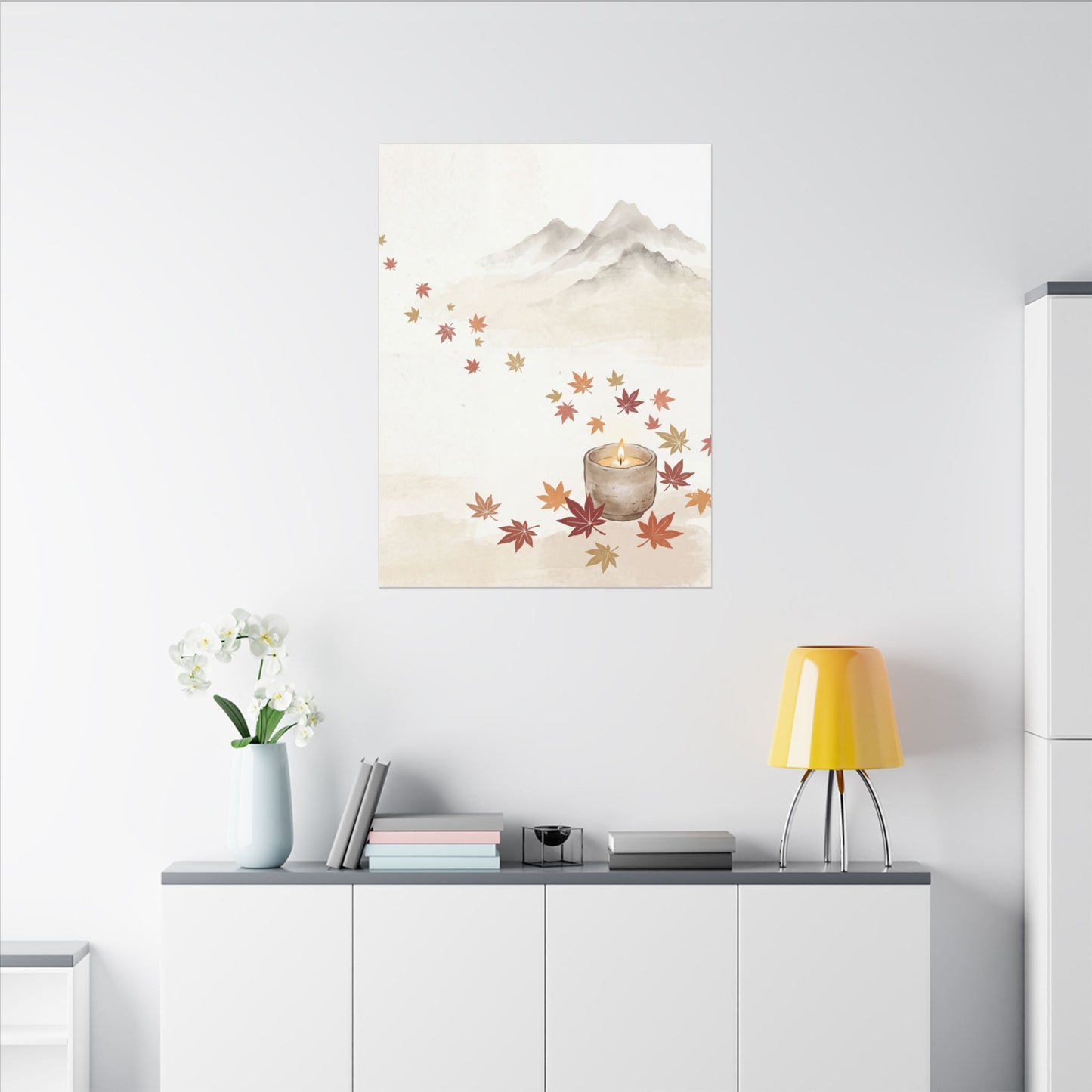 Earthy Mountain Mist Canvas Art - Japanese Pattern Japandi