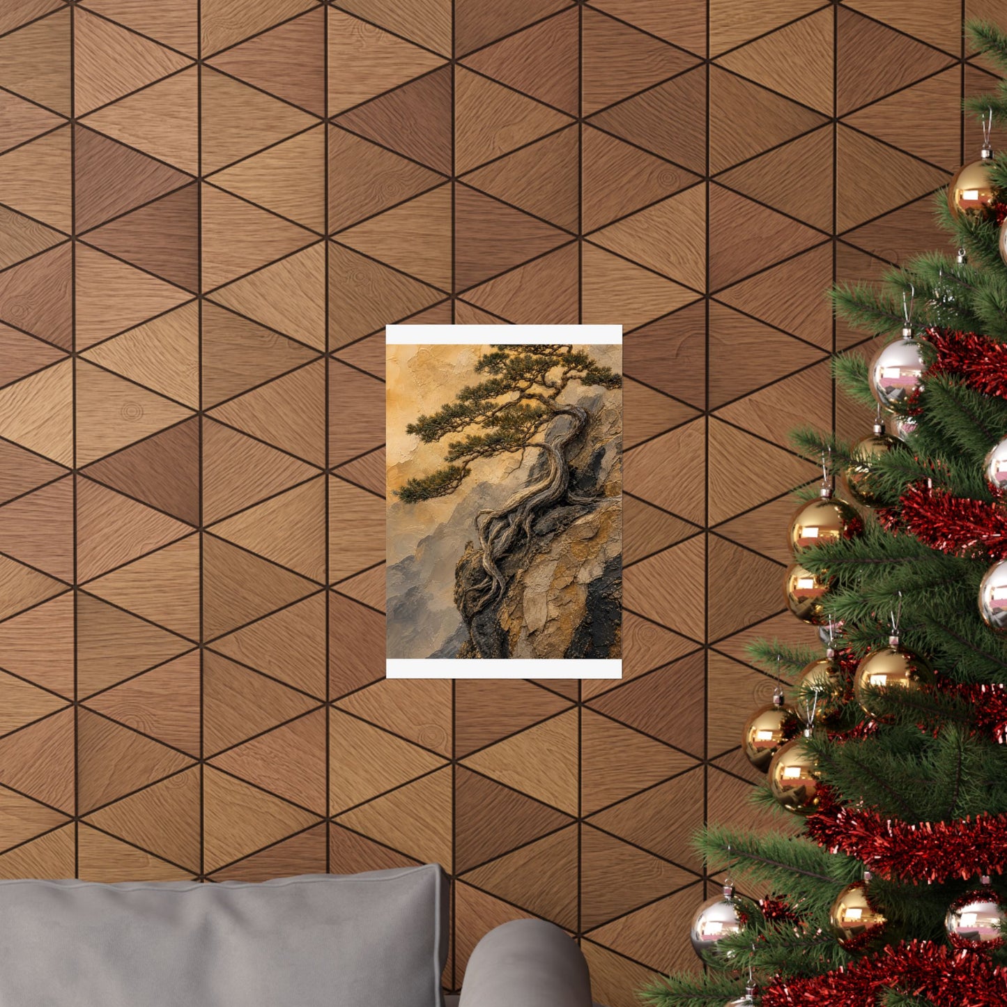 Elegant Pine Tree Wall Art Print - Texture Japandi