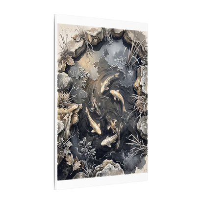 Koi Pond Canvas Art | Winter Japandi Japanese Pattern Art