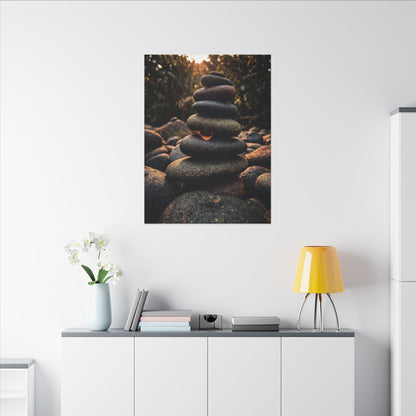 Dark Japandi River Stones in Golden Hour | Moody Minimal Canvas Art
