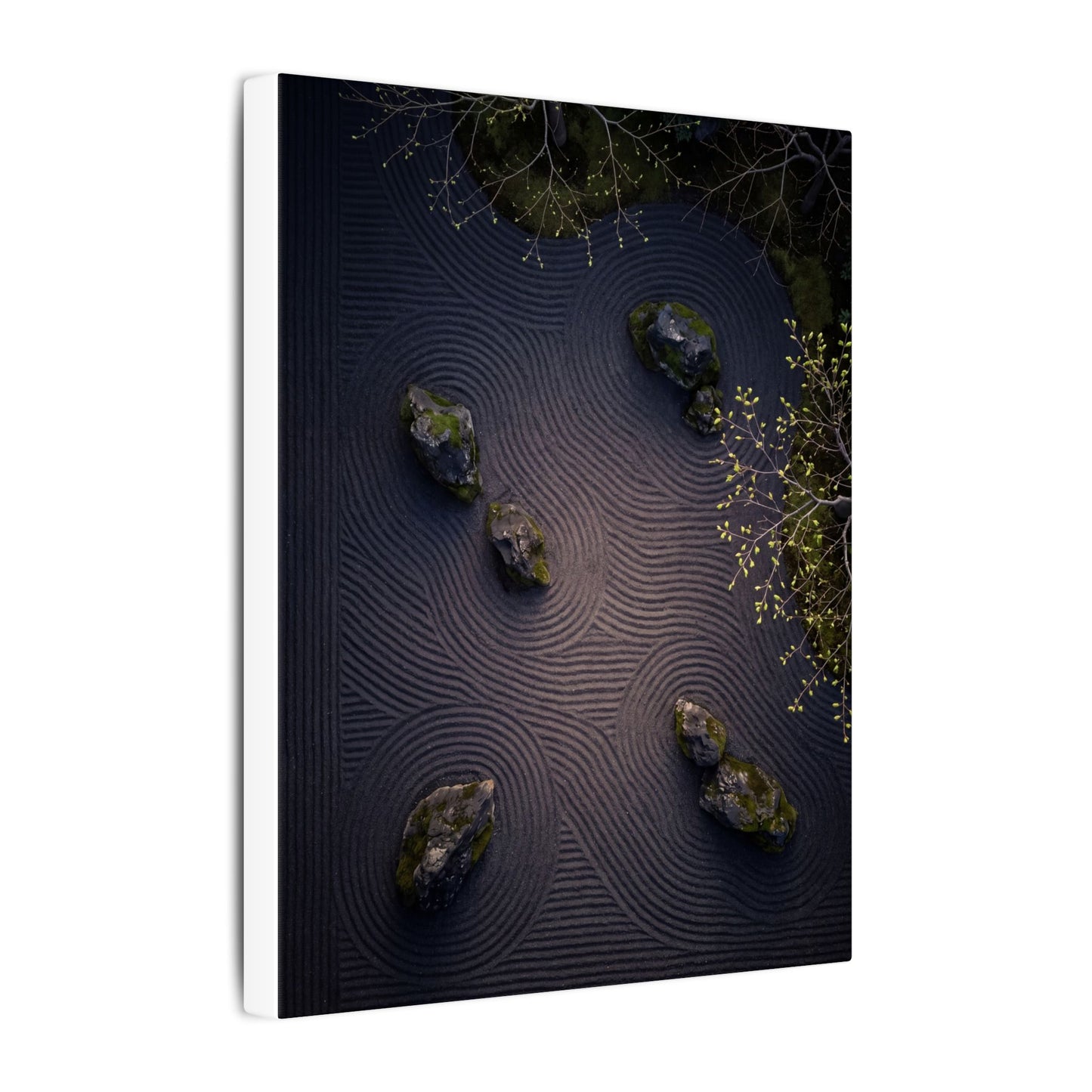 Dark Japandi Rock Garden in Dawn | Shadow Zen Canvas Art