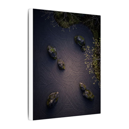 Dark Japandi Rock Garden in Dawn | Shadow Zen Canvas Art