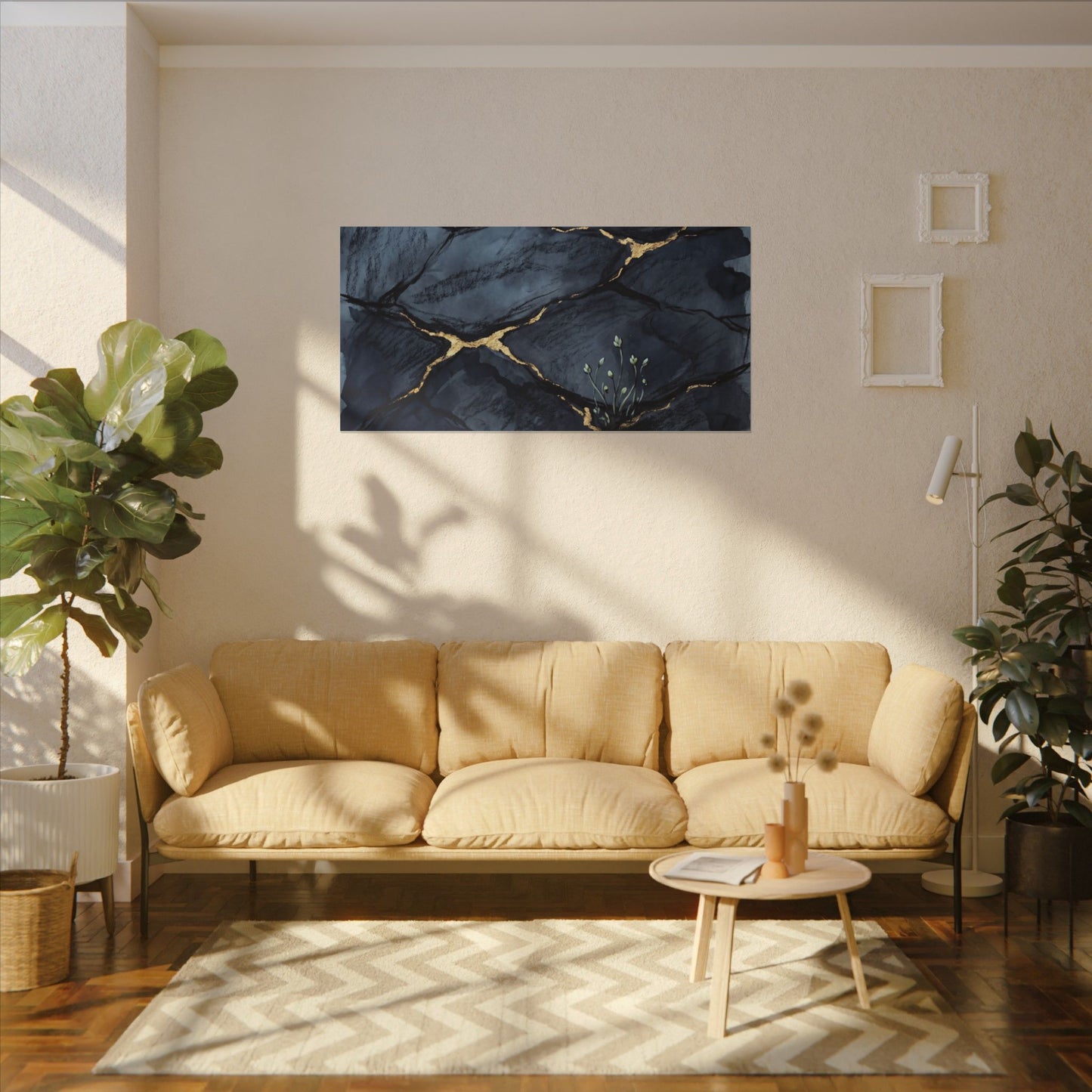 Mono No Aware Cracked Earth Canvas Art - Dark Japandi Charcoal Ink