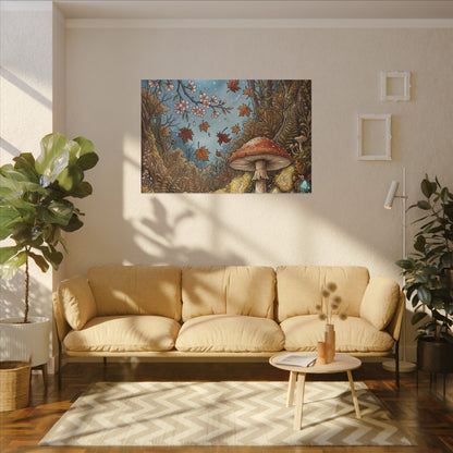 Autumn Cherry Blossom Mushroom Illustration Canvas Art | Enchanting Decor