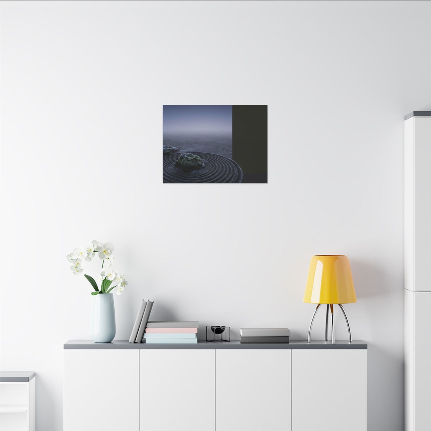 Ma Rock Garden Canvas Art - Dark Japandi Moody Minimal