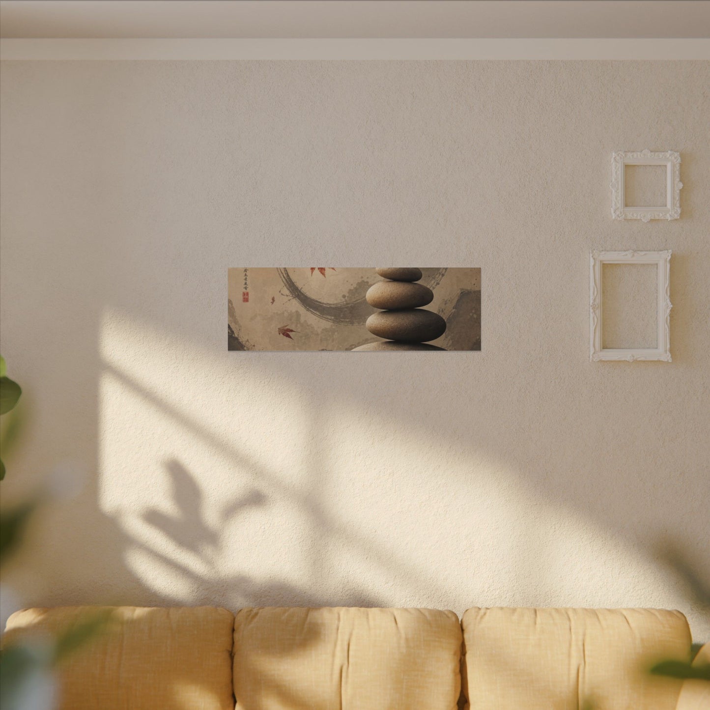 Japandi River Stones in Candlelight | Japanese Pattern Canvas Art