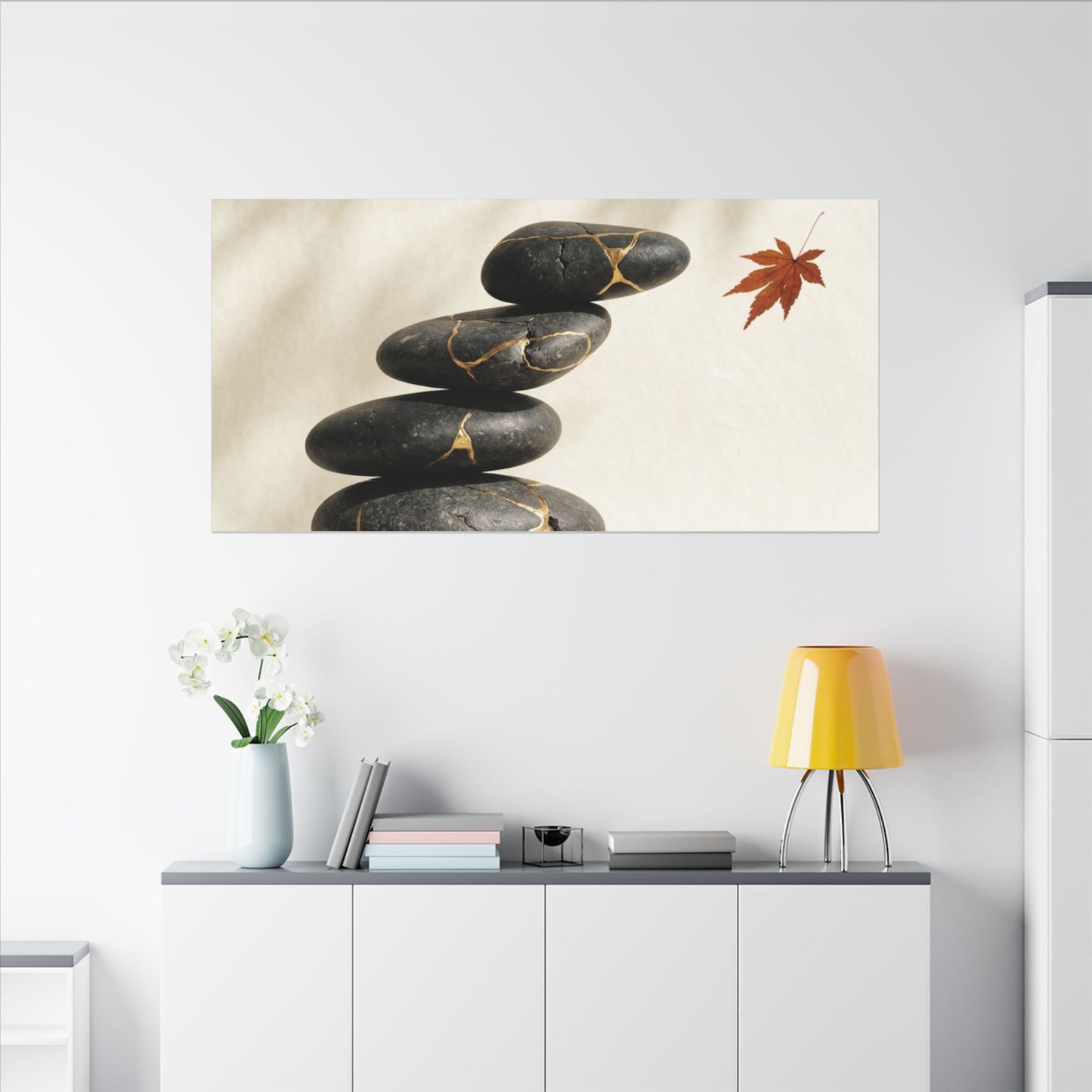 Kintsugi River Stones in Dappled | Crackle Gold Canvas Art