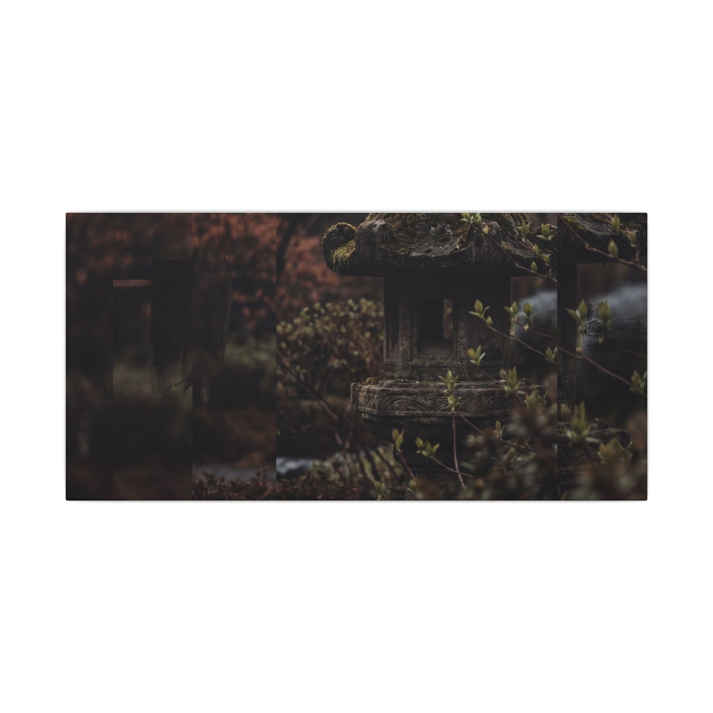 Stone Lantern Spring Canvas Art | Dark Japandi Bold Design