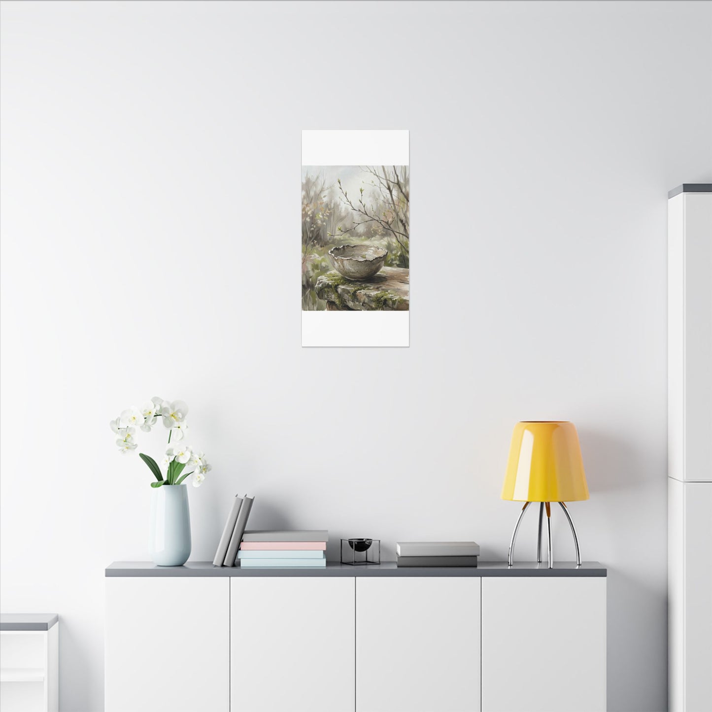Japandi Ceramic Bowl in Overcast | Minimal Line Canvas Art