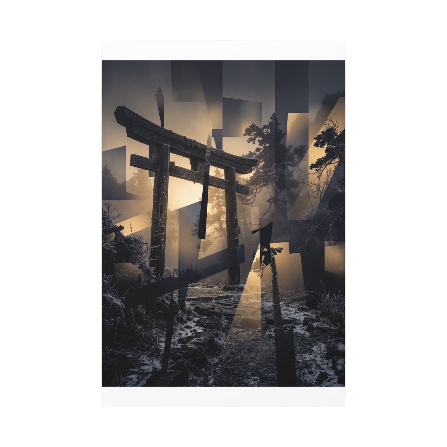 Winter Torii Gate Moody Minimal Canvas Art | Bold Decor