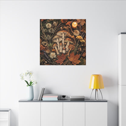 Autumn Dried Flowers Mushroom Illustration Canvas Art | Earthy Decor