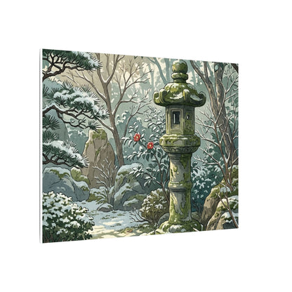 Stone Lantern Winter Canvas Art | Japandi Warm Design