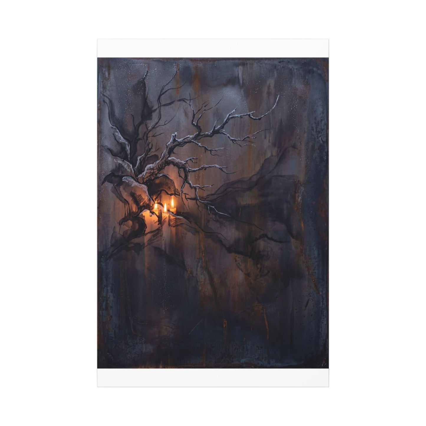 Winter Rust Patina Charcoal Ink Canvas Art | Atmospheric Decor