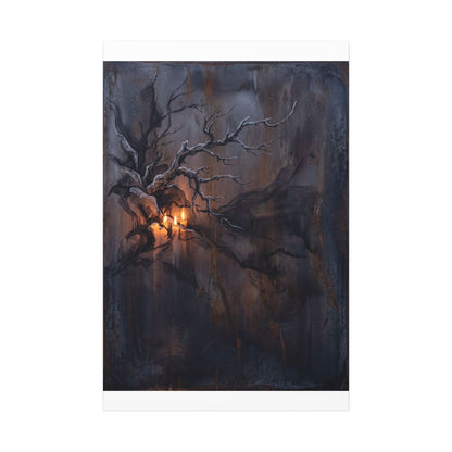 Winter Rust Patina Charcoal Ink Canvas Art | Atmospheric Decor