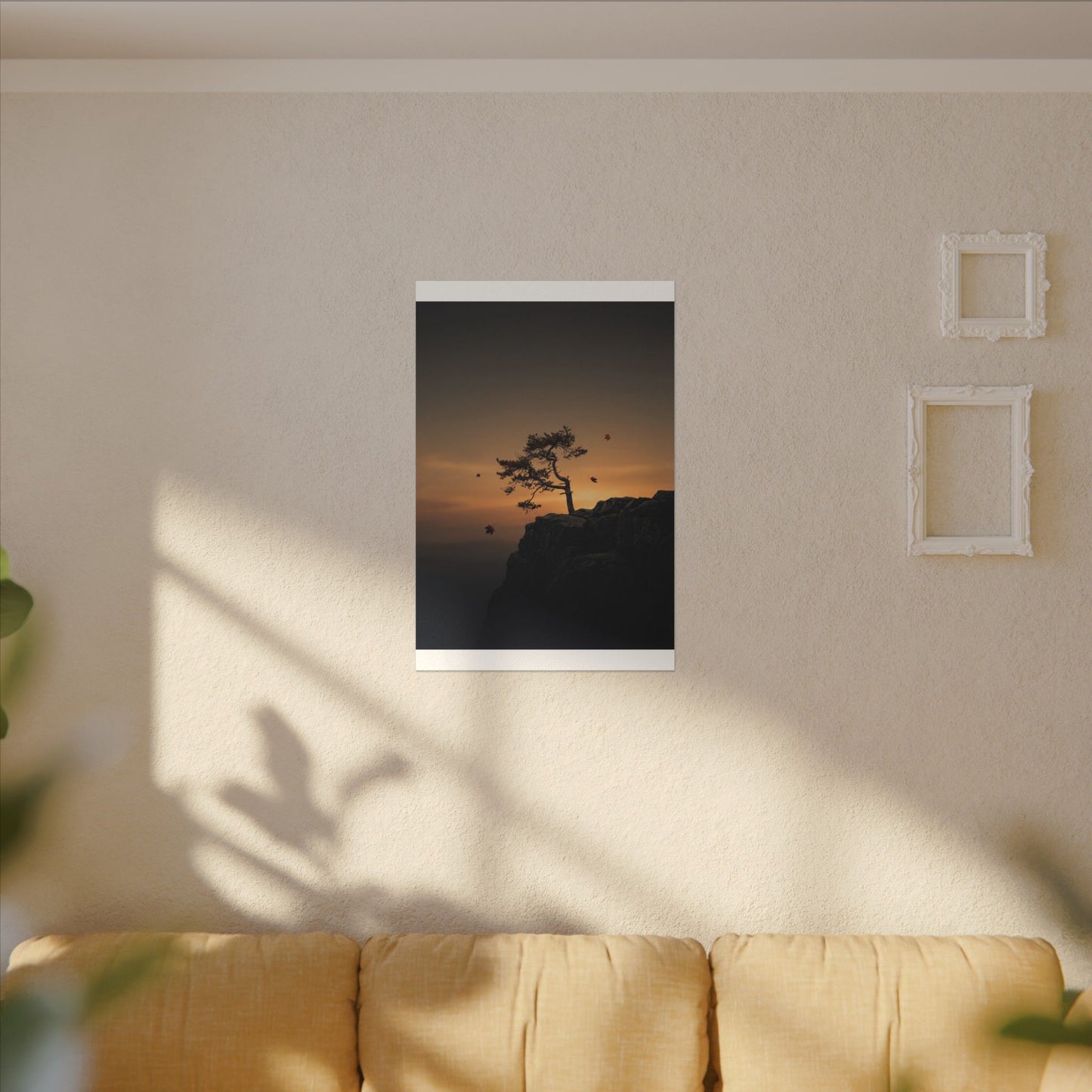 Dark Japandi Pine Tree in Golden Hour | Moody Minimal Canvas Art