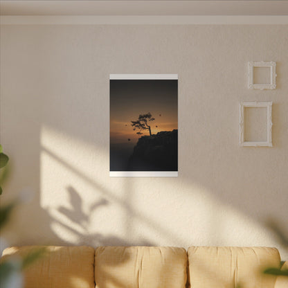 Dark Japandi Pine Tree in Golden Hour | Moody Minimal Canvas Art
