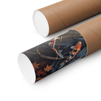 Kintsugi Koi Pond in Moonlight | Gold Repair Wall Art Print