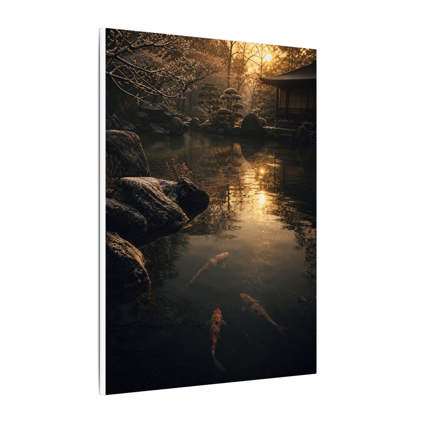 Winter Koi Pond Shadow Zen Canvas Art | Bold Decor