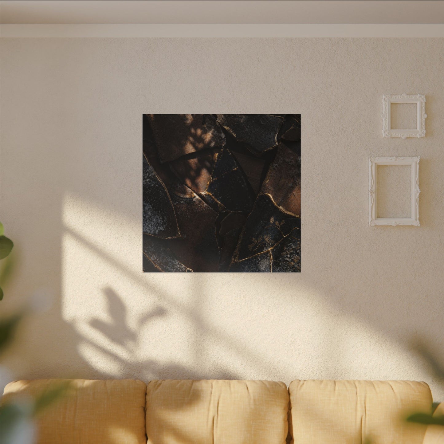 Fukinsei Broken Pottery Canvas Art - Dark Japandi Dark Texture