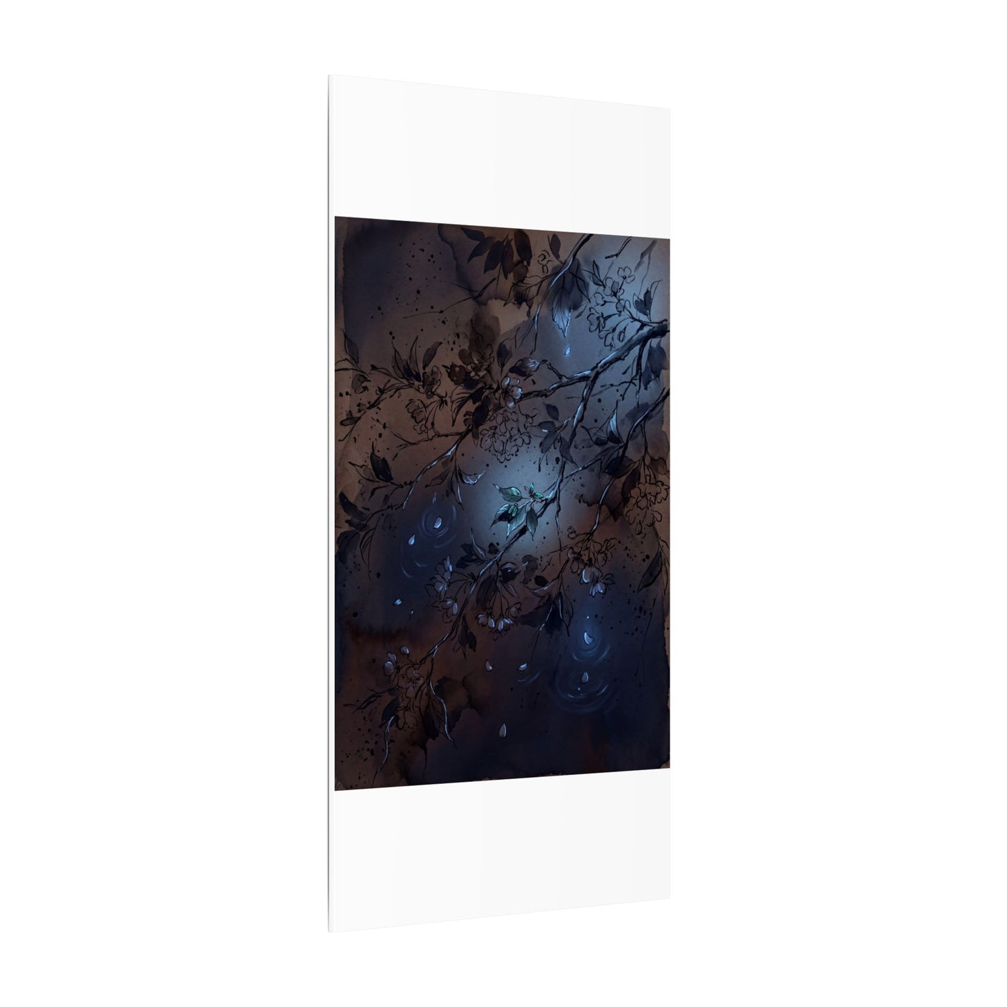 Bold Cherry Blossom Canvas Art - Charcoal Ink Dark Japandi