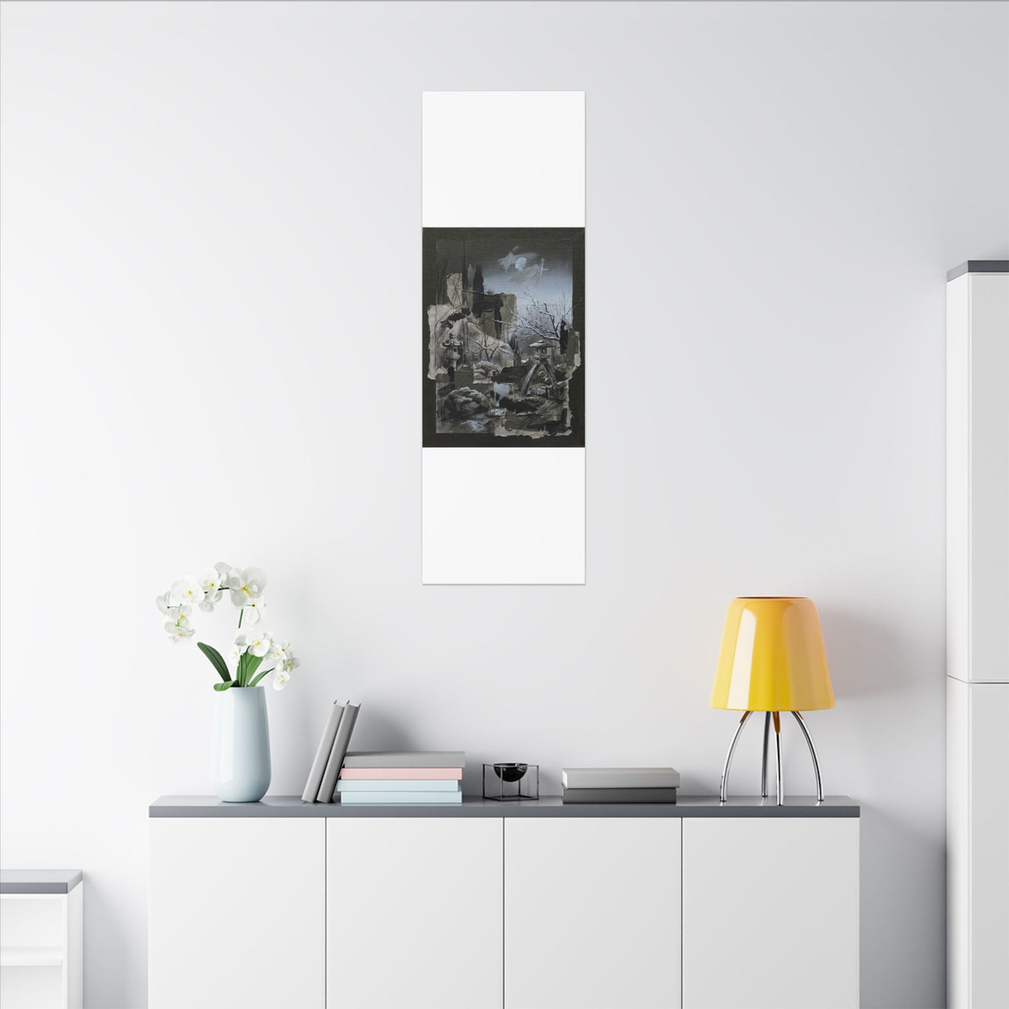 Winter Moonlit Garden Dark Texture Canvas Art | Moody Decor
