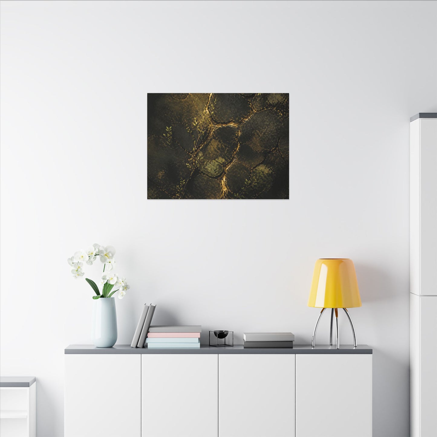 Shibui Cracked Earth Canvas Art - Dark Japandi Dark Texture