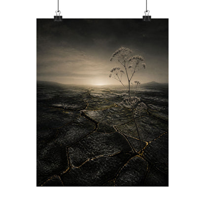 Dawn Cracked Earth Wall Art Print - Dark Japandi Mono No Aware