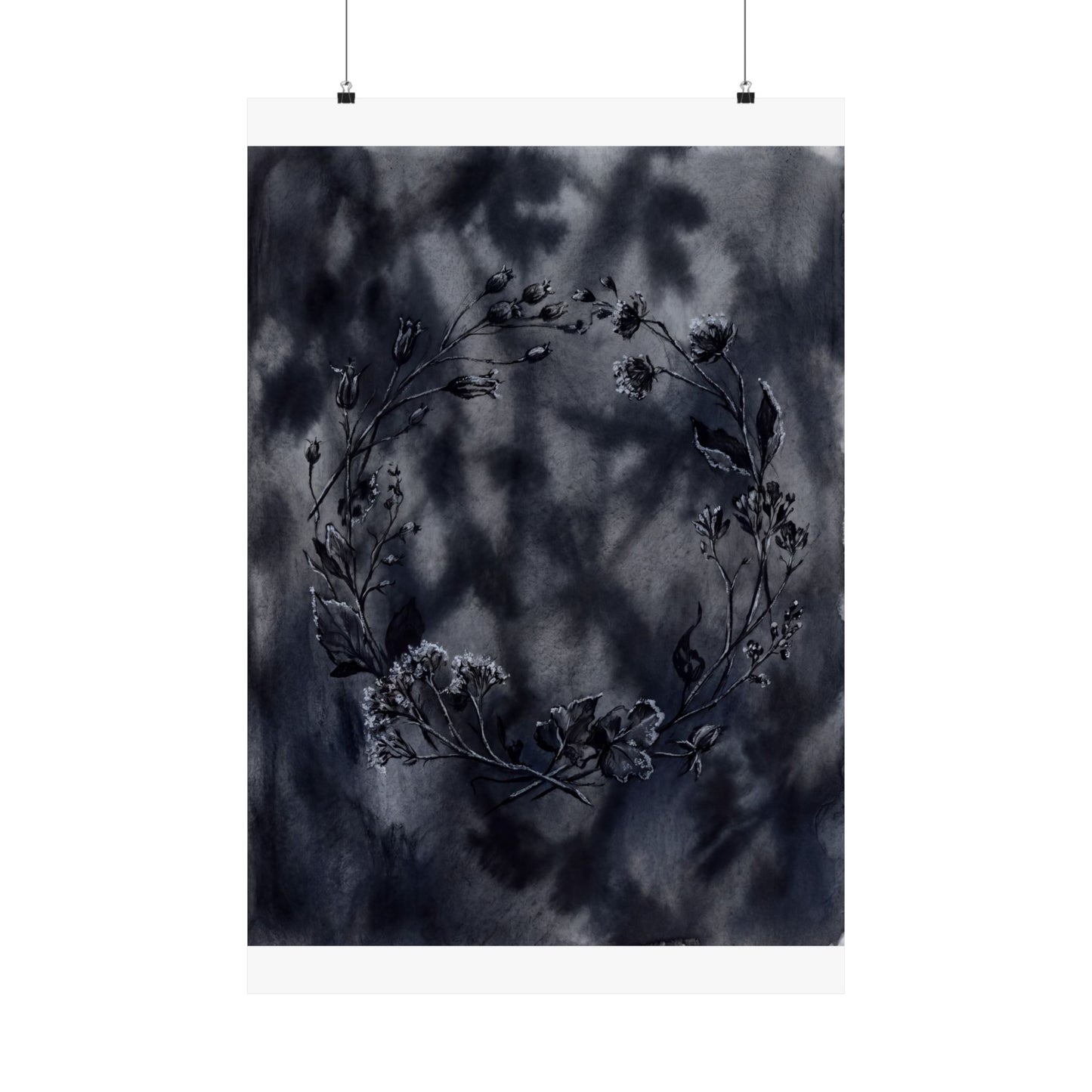 Dried Flowers Shadow Zen Wall Art Print | Bold Dark Japandi Art Art Print