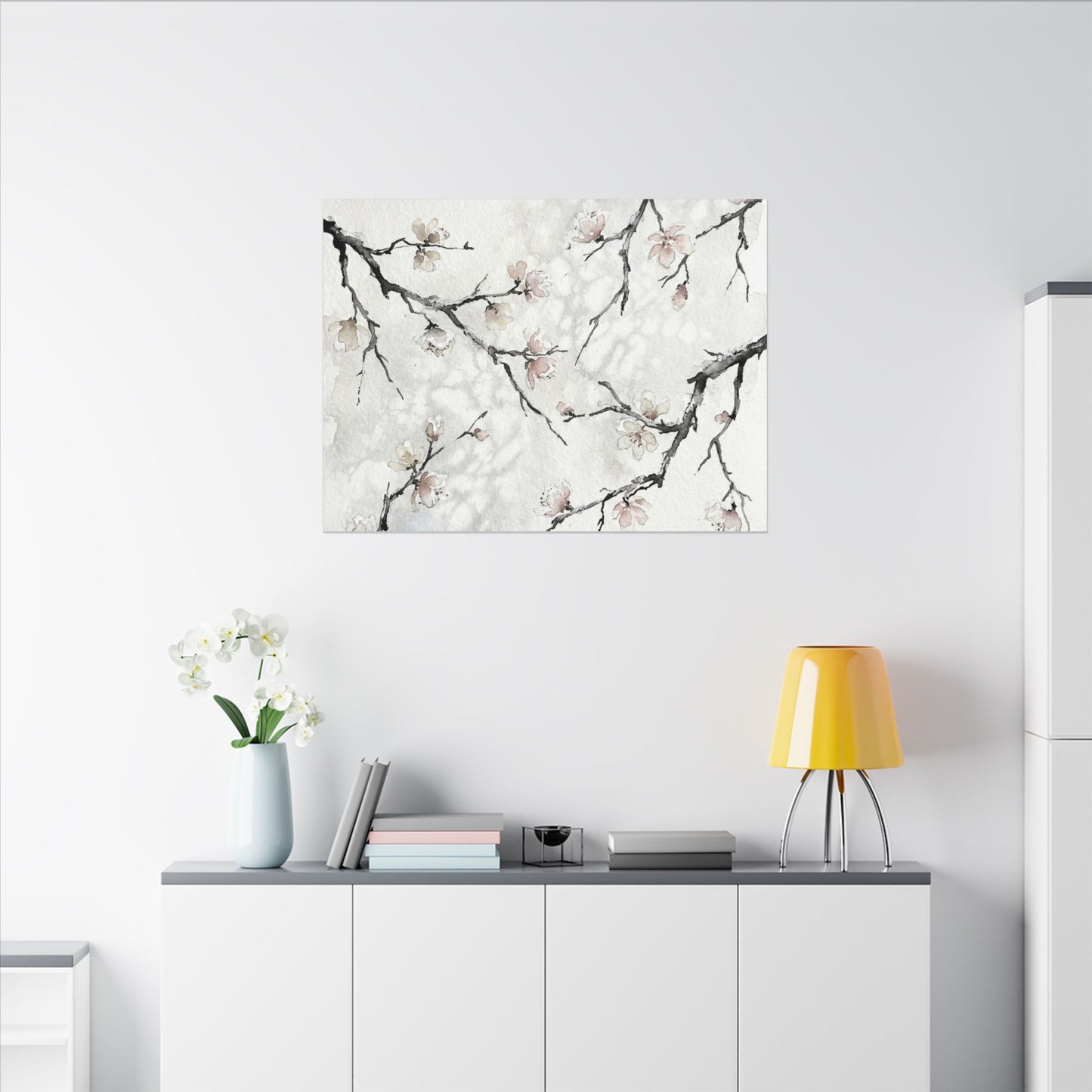 Cherry Blossom Canvas Art | Winter Japandi Watercolor Art