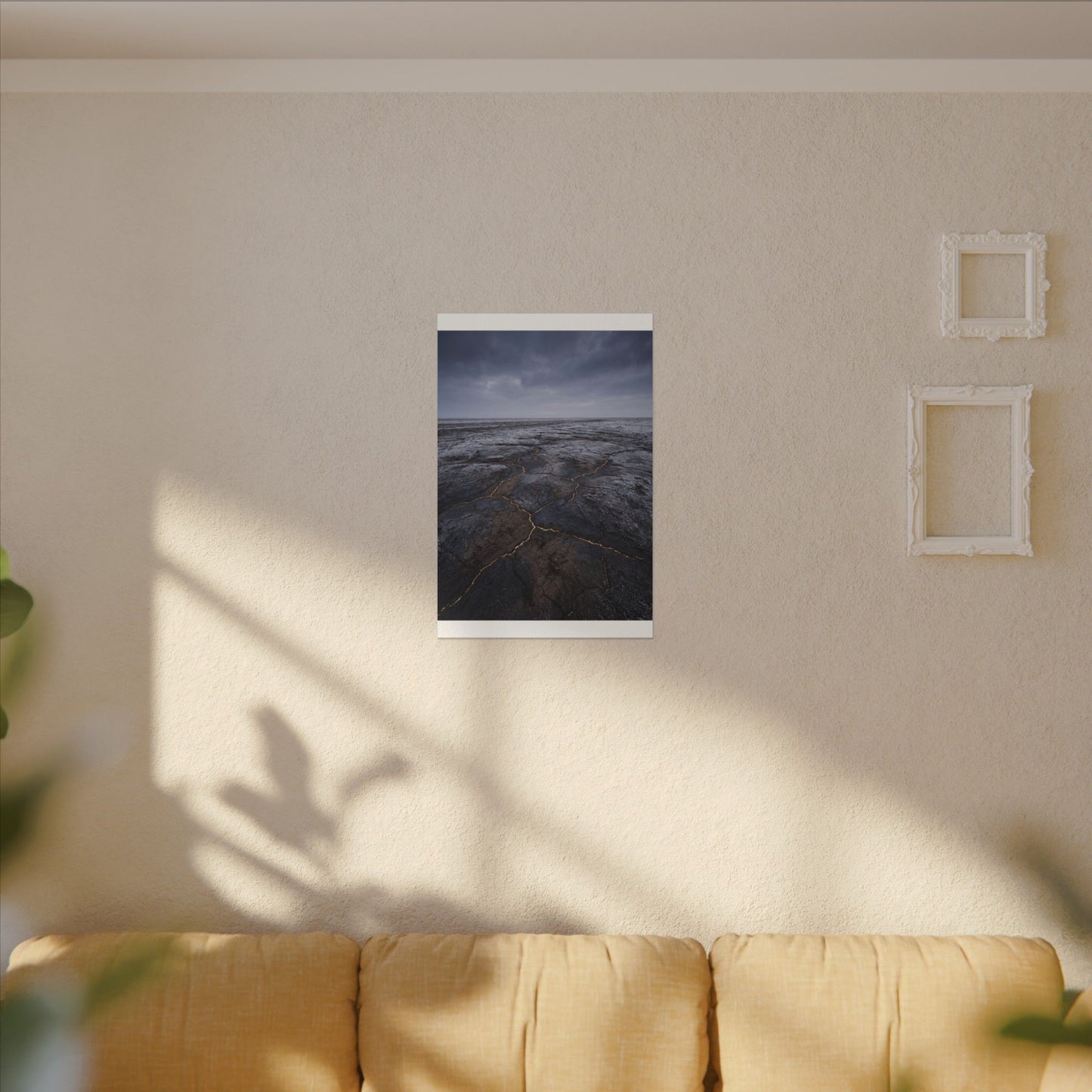 Dark Japandi Cracked Earth in Overcast | Dark Texture Canvas Art