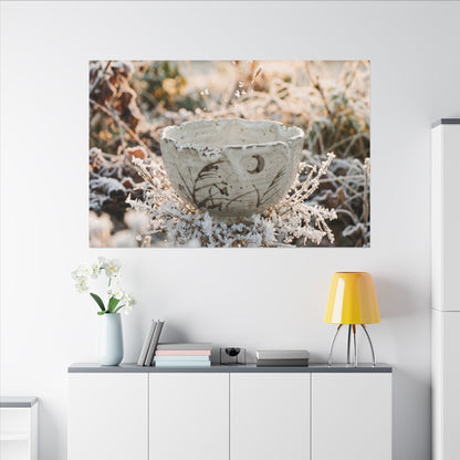Japandi Ceramic Bowl in Golden Hour | Japanese Pattern Canvas Art