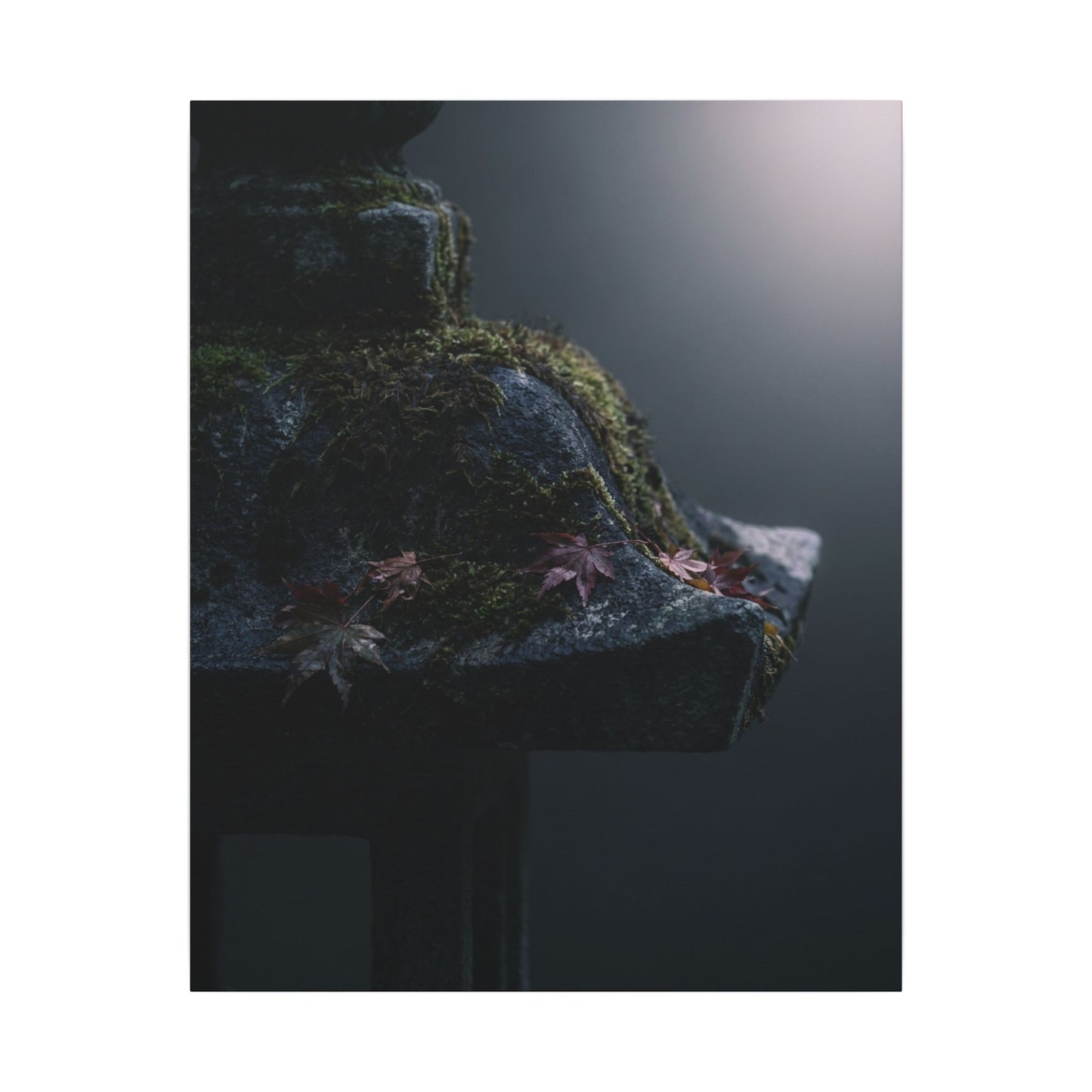 Stone Lantern Moody Minimal Canvas Art | Sophisticated Dark Japandi Art