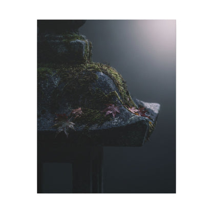 Stone Lantern Moody Minimal Canvas Art | Sophisticated Dark Japandi Art