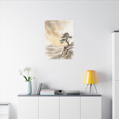Pine Tree Canvas Art | Winter Japandi Watercolor Art