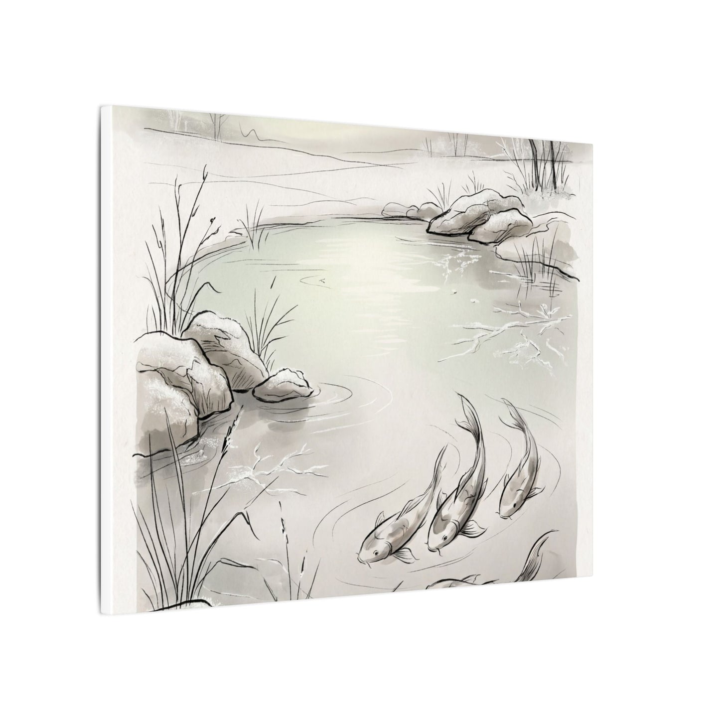 Koi Pond Minimal Line Canvas Art | Cozy Japandi Art