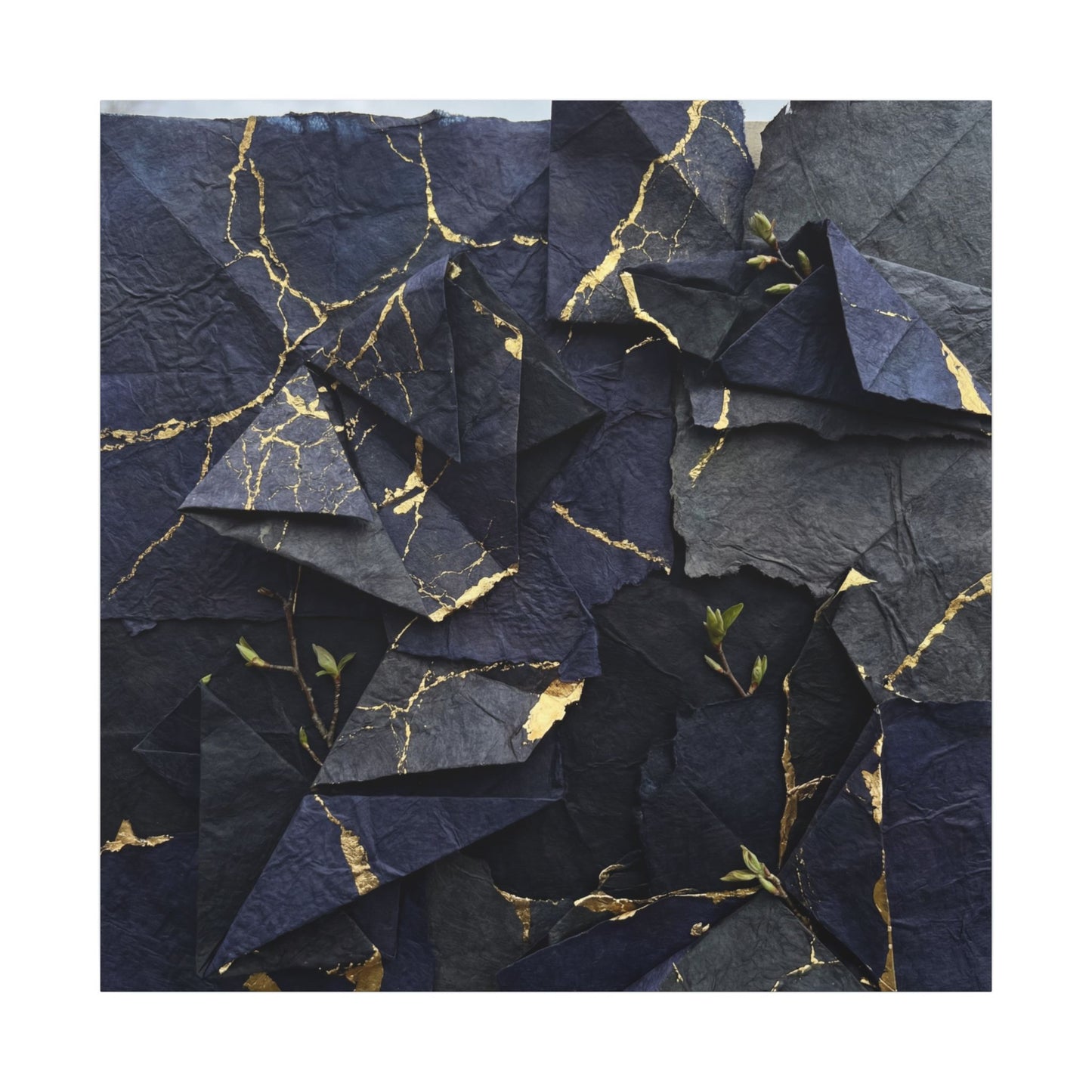 Beautiful Paper Fold Canvas Art - Crackle Gold Kintsugi