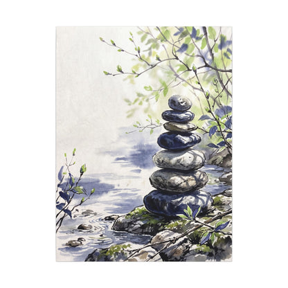 River Stones Sumi E Canvas Art | Serene Zen Art