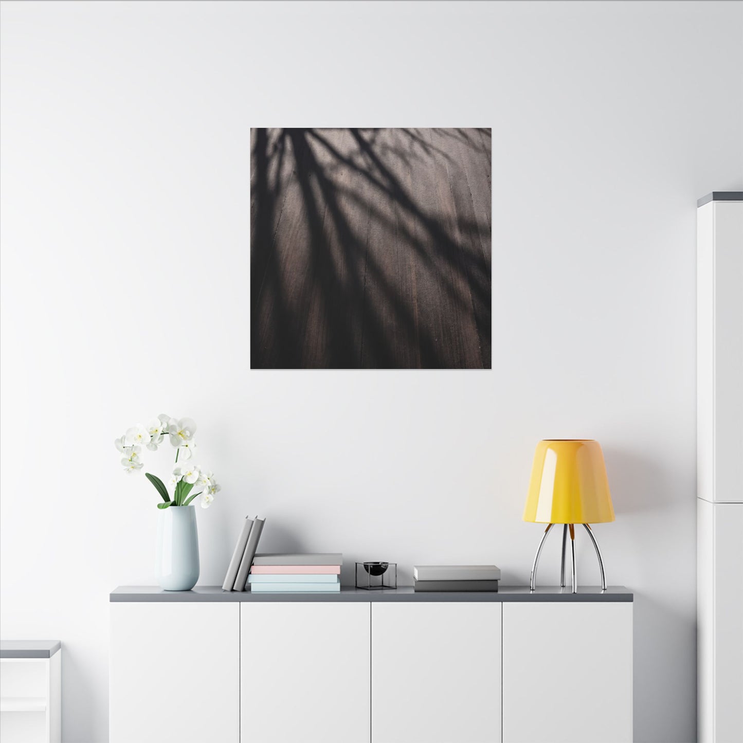 Dark Japandi Shadow Play in Dawn | Moody Minimal Canvas Art