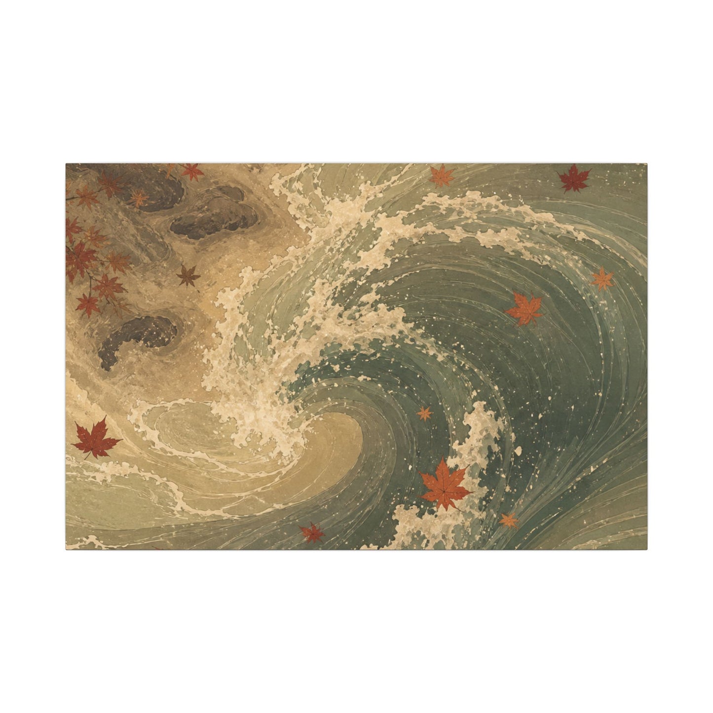 Japandi Ocean Wave in Candlelight | Japanese Pattern Canvas Art