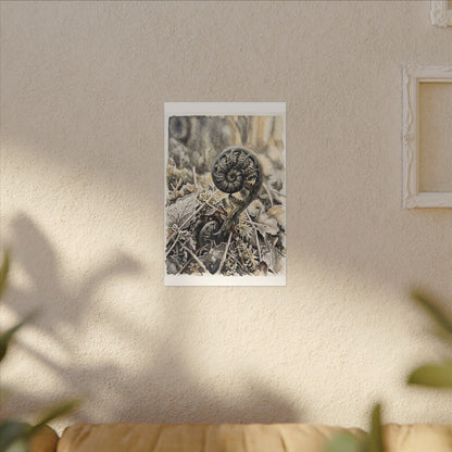 Japandi Fern Unfurling in Golden Hour | Watercolor Canvas Art
