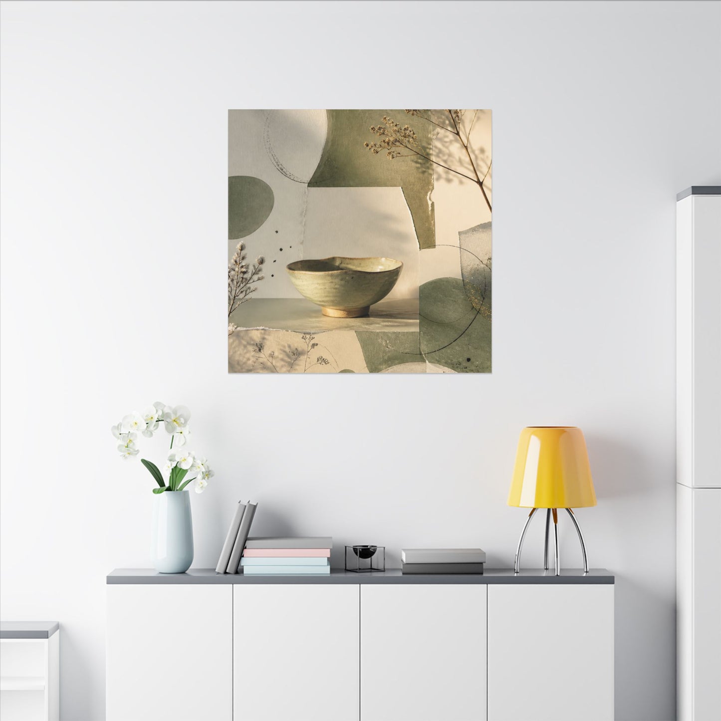 Warm Ceramic Bowl Canvas Art - Minimal Line Japandi