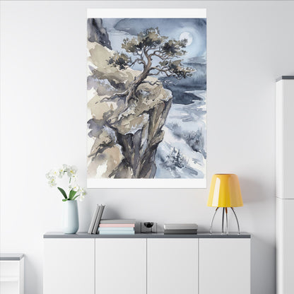 Pine Tree Canvas Art | Winter Japandi Watercolor Art