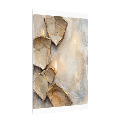 Broken Pottery Winter Canvas Art | Japandi Warm Design
