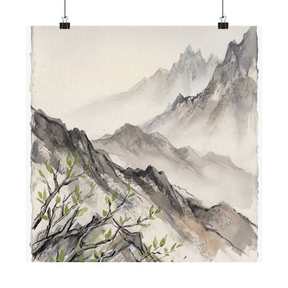 Mountain Mist Spring Wall Art Print | Japandi Elegant Design