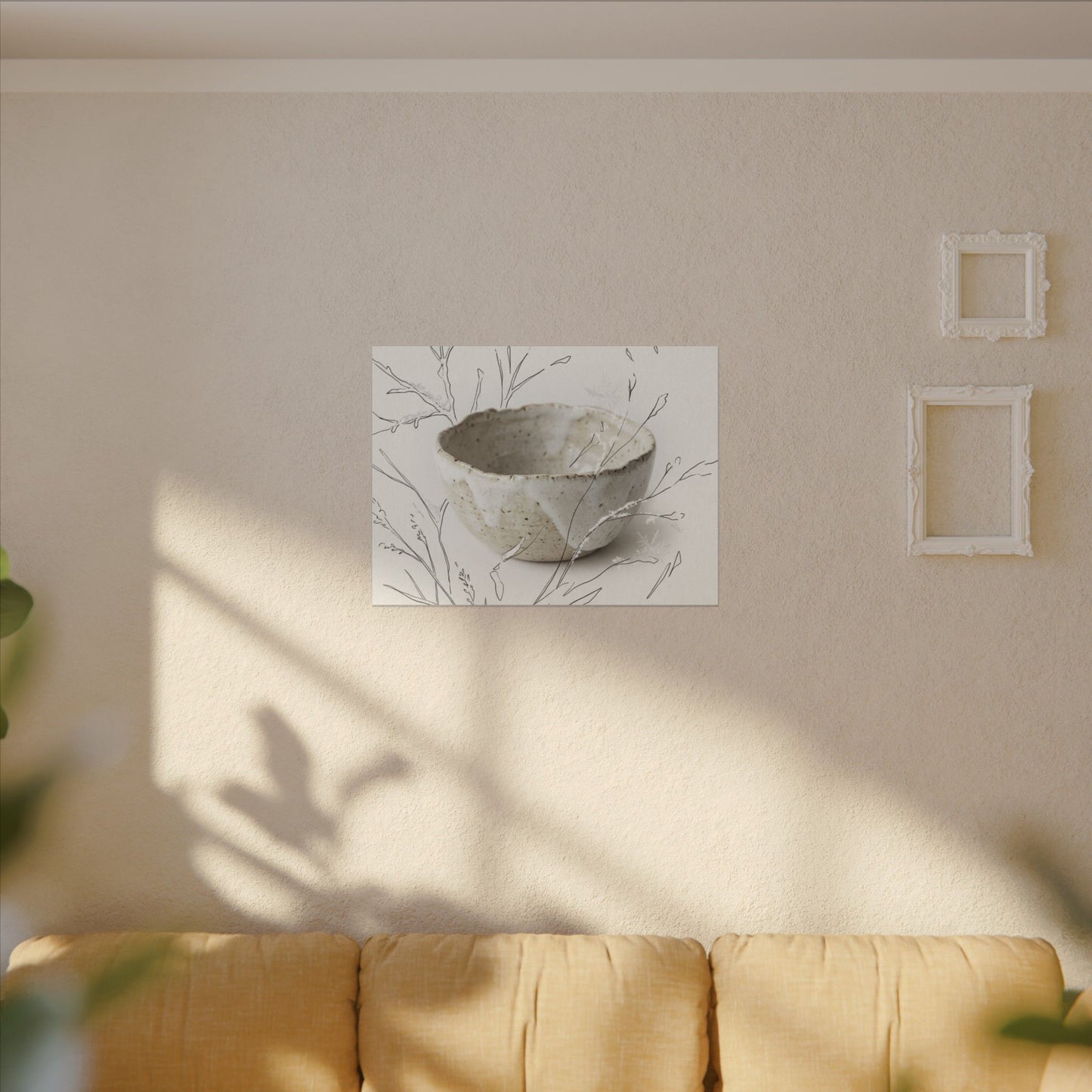 Neutral Ceramic Bowl Canvas Art - Minimal Line Japandi