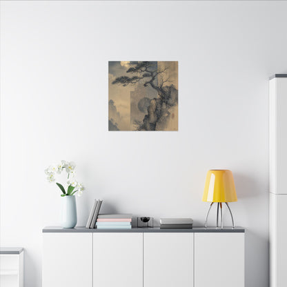 Japandi Pine Tree in Moonlight | Japanese Pattern Canvas Art